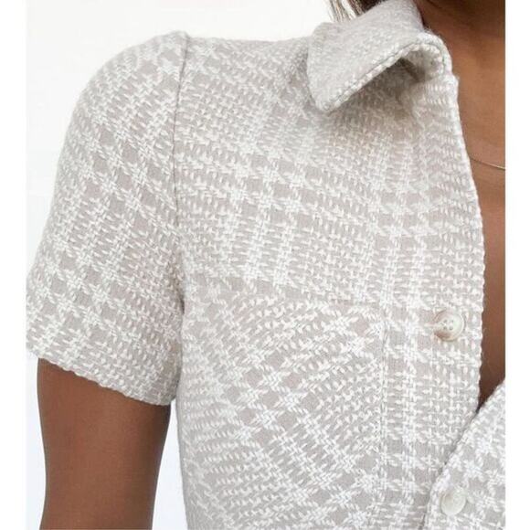 Rumored Beige Tweed Notting Hill Mini Dress Size 8 Button Down Preppy Y2K - Picture 3 of 6